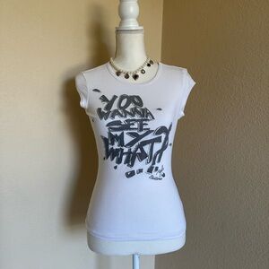 Apple Bottoms Y2K White Graphic Baby Tee Sz S You Wanna See My What? Vintage Top